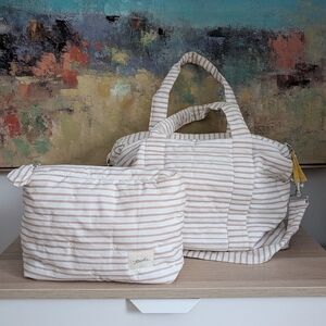 Pehr Weekender Diaper Bag and On The Go Pouch - Stripes Away Rose Pink